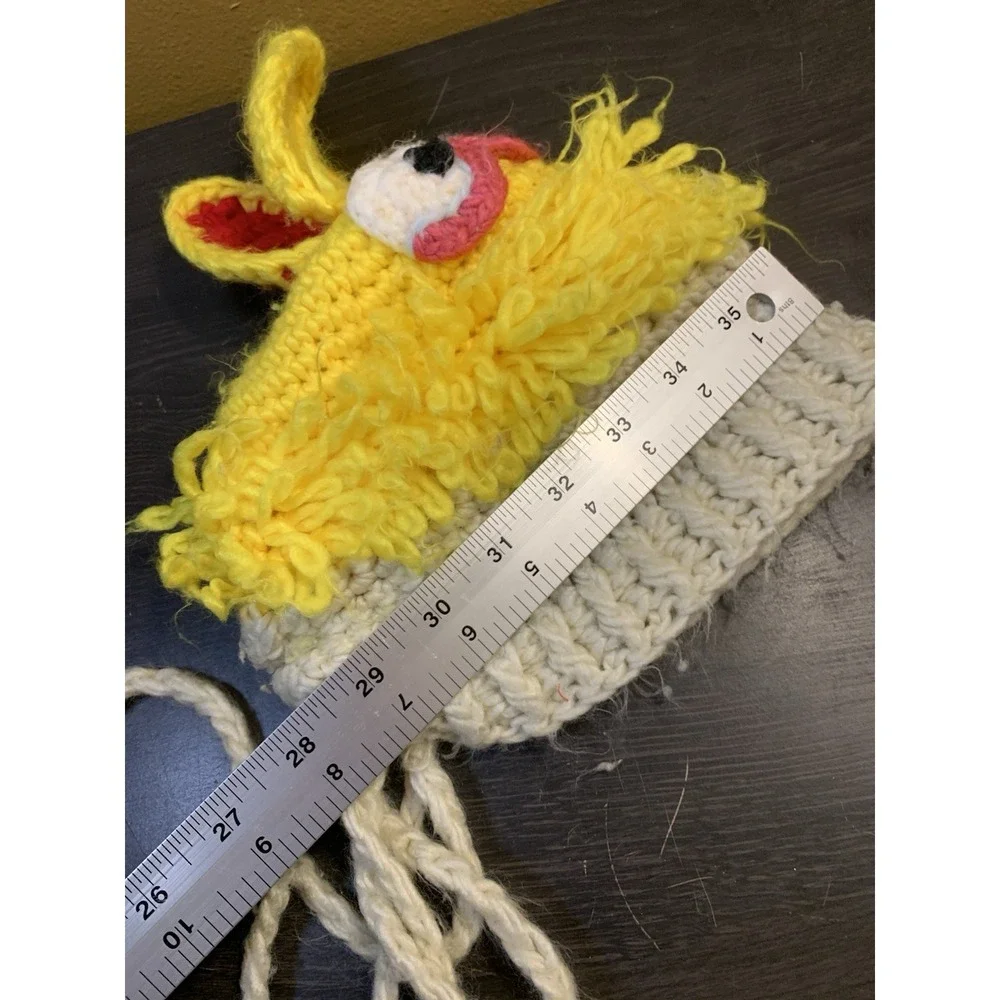 Vintage Sesame Street Big Bird Kids Childs Hand Knit Bonnet Muppet Hat JCPenney